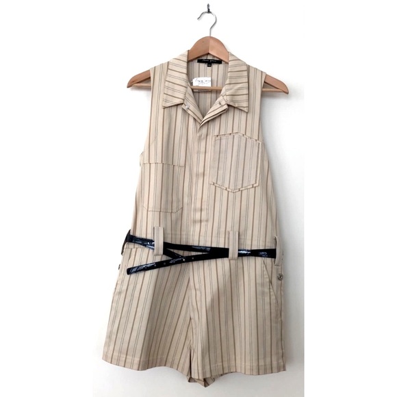 Maria Garcia Romper Jumpsuit Denim Sleeveless Striped Utility 💯 Cotton Size 6 - Picture 1 of 8